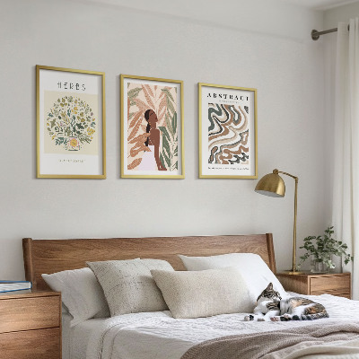 Lot de 3 tableaux pour salon Affiches minimalistes pastel bohèmes
