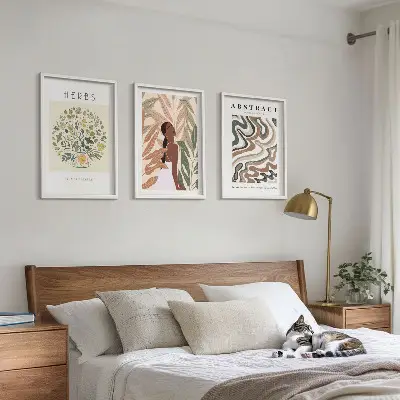 Lot de 3 tableaux pour salon affiches minimalistes au design bohème pastel