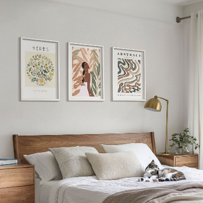 Lot de 3 tableaux pour salon Affiches minimalistes pastel bohèmes