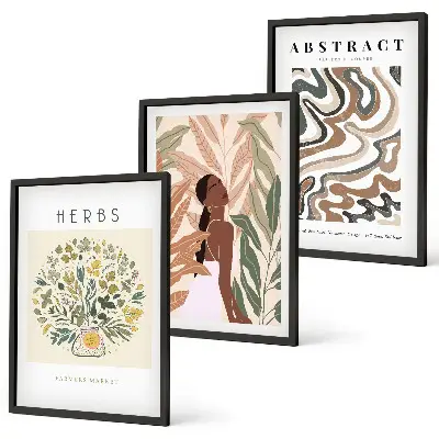 Lot de 3 tableaux pour salon affiches minimalistes au design bohème pastel