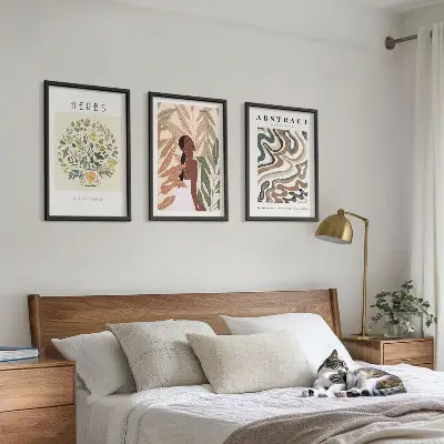 Lot de 3 tableaux pour salon affiches minimalistes au design bohème pastel