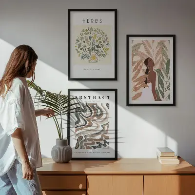 Lot de 3 tableaux pour salon affiches minimalistes au design bohème pastel