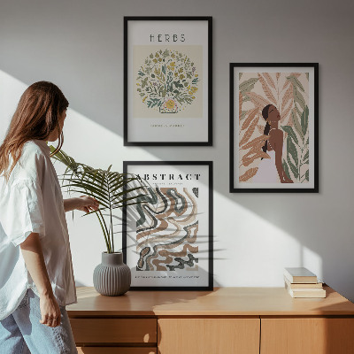Lot de 3 tableaux pour salon Affiches minimalistes pastel bohèmes