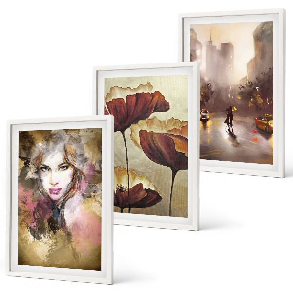 Cadre photo mural Portrait abstrait d'une femme avec des fleurs et la pluie