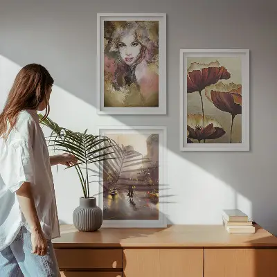 Cadre photo mural portrait abstrait d'une femme avec des fleurs et de la pluie