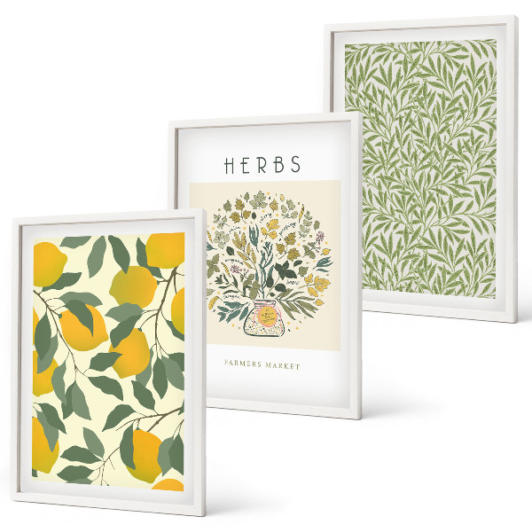 Cadre photo mural Citrons aux herbes et aux feuilles