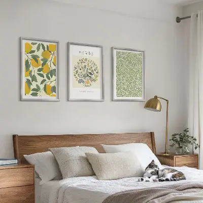 Cadre photo mural motif citrons aux herbes et feuilles
