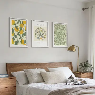 Cadre photo mural motif citrons aux herbes et feuilles
