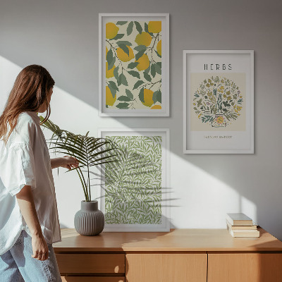 Cadre photo mural Citrons aux herbes et aux feuilles