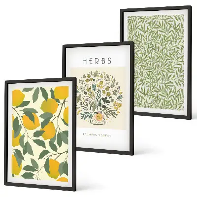Cadre photo mural motif citrons aux herbes et feuilles