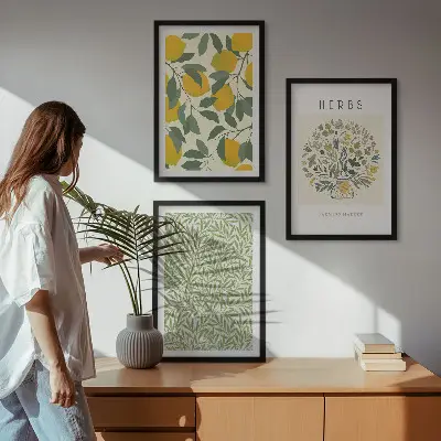 Cadre photo mural motif citrons aux herbes et feuilles
