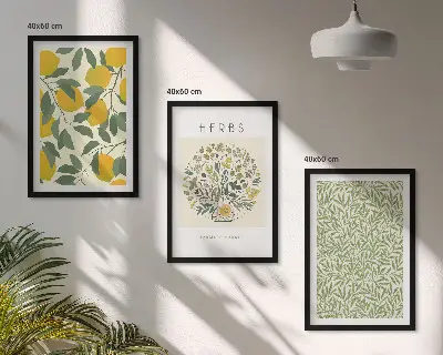 Cadre photo mural motif citrons aux herbes et feuilles