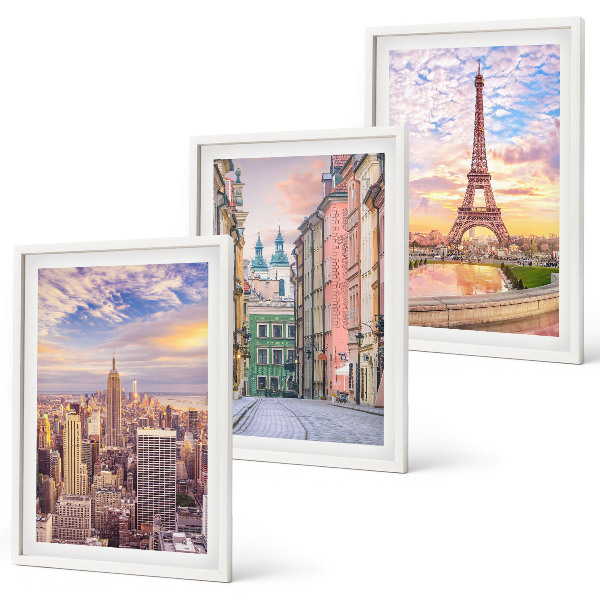 Lot de 3 tableaux pour salon Villes New York Paris crépuscule