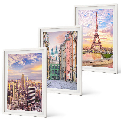 Lot de 3 tableaux pour salon Villes New York Paris crépuscule