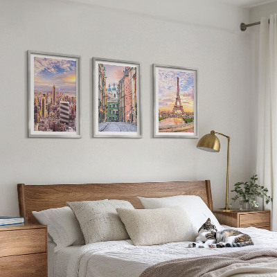 Lot de 3 tableaux pour salon Villes New York Paris crépuscule