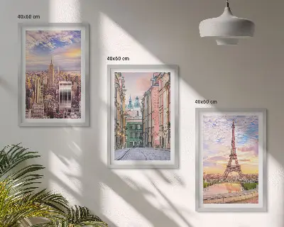 Lot de 3 tableaux pour salon représentant les villes de New York et Paris au crépuscule