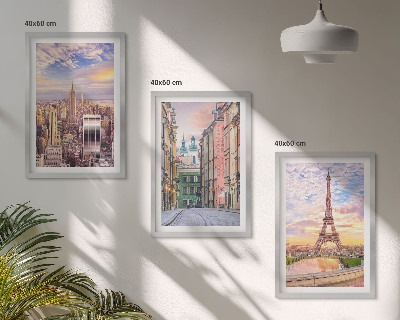 Lot de 3 tableaux pour salon Villes New York Paris crépuscule