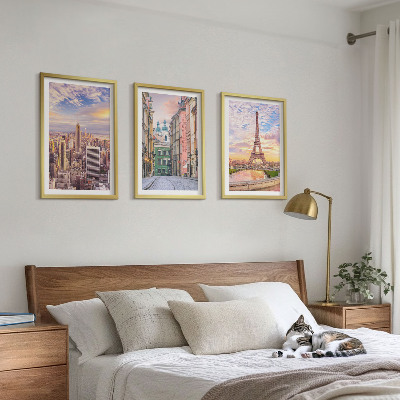 Lot de 3 tableaux pour salon Villes New York Paris crépuscule
