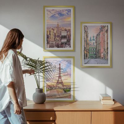 Lot de 3 tableaux pour salon Villes New York Paris crépuscule