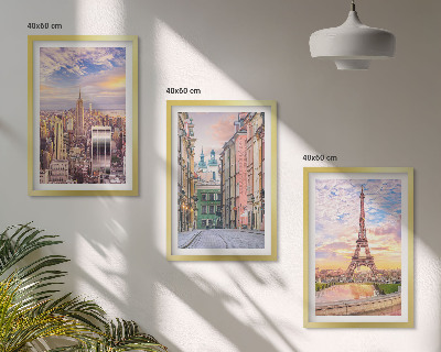 Lot de 3 tableaux pour salon Villes New York Paris crépuscule
