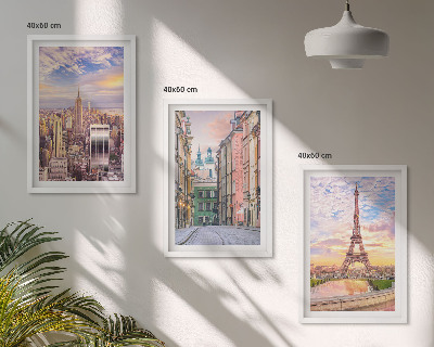 Lot de 3 tableaux pour salon Villes New York Paris crépuscule