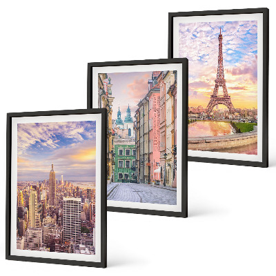 Lot de 3 tableaux pour salon Villes New York Paris crépuscule