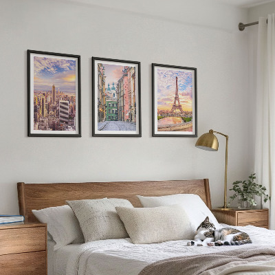 Lot de 3 tableaux pour salon Villes New York Paris crépuscule