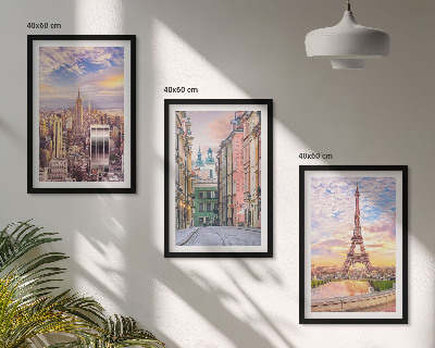 Lot de 3 tableaux pour salon Villes New York Paris crépuscule