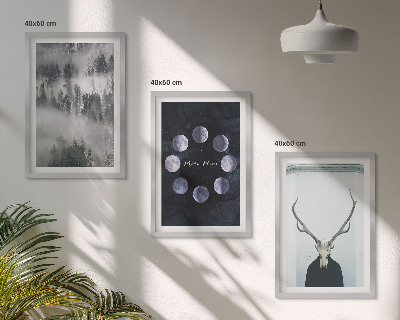 Lot de 3 tableaux pour salon Paysage forestier brume lune crâne de cerf