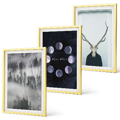 Lot de 3 tableaux pour salon Paysage forestier brume lune crâne de cerf