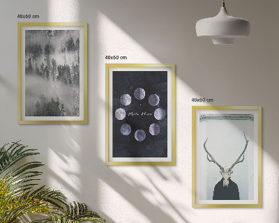 Lot de 3 tableaux pour salon Paysage forestier brume lune crâne de cerf