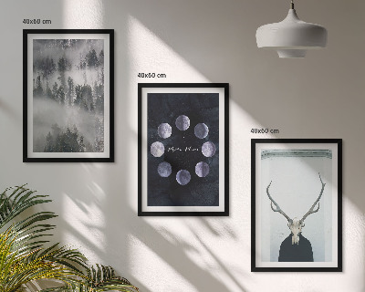 Lot de 3 tableaux pour salon Paysage forestier brume lune crâne de cerf