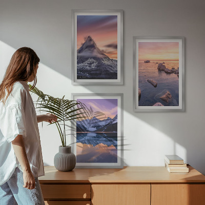 Lot de 3 tableaux pour salon Paysage de montagne, lac, ouest