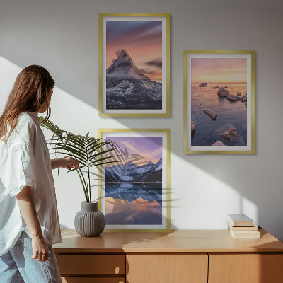 Lot de 3 tableaux pour salon Paysage de montagne, lac, ouest
