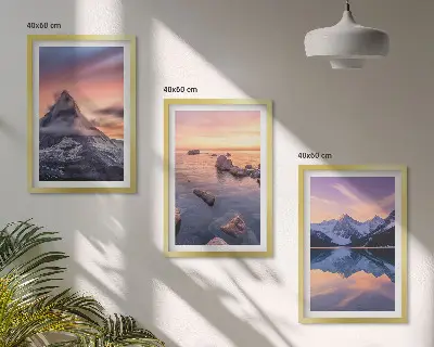 Lot de 3 tableaux pour salon paysage de montagne et lac dans l'ouest