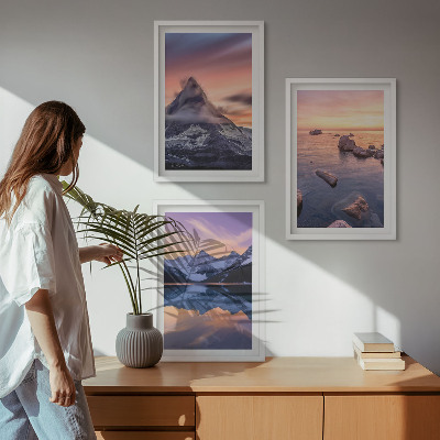 Lot de 3 tableaux pour salon Paysage de montagne, lac, ouest