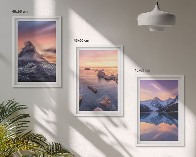 Lot de 3 tableaux pour salon Paysage de montagne, lac, ouest