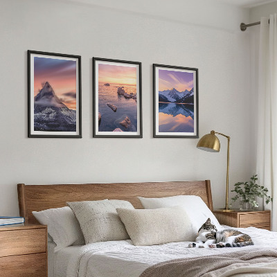 Lot de 3 tableaux pour salon Paysage de montagne, lac, ouest