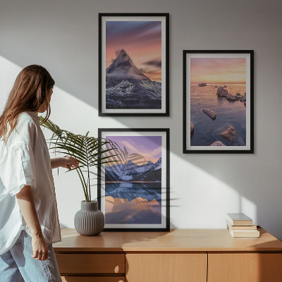 Lot de 3 tableaux pour salon Paysage de montagne, lac, ouest