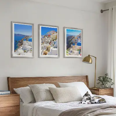 Lot de 3 tableaux pour salon représentant l'architecture paysagère d'Oia à Santorin