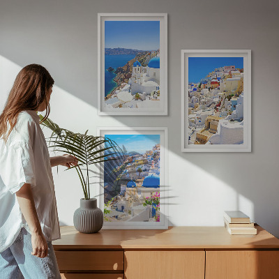 Lot de 3 tableaux pour salon Architecture paysagère Oia Santorini
