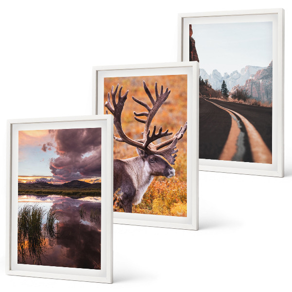 Lot de 3 tableaux pour salon Paysages de montagne avec des rennes