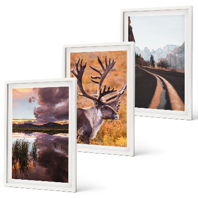 Lot de 3 tableaux pour salon Paysages de montagne avec des rennes