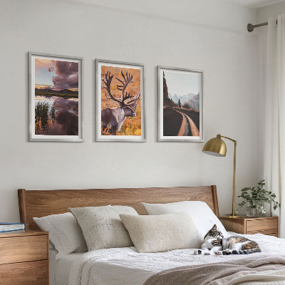 Lot de 3 tableaux pour salon Paysages de montagne avec des rennes