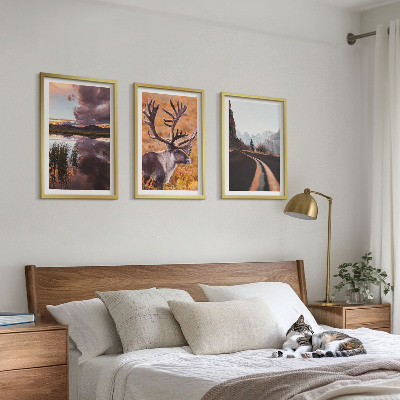 Lot de 3 tableaux pour salon Paysages de montagne avec des rennes