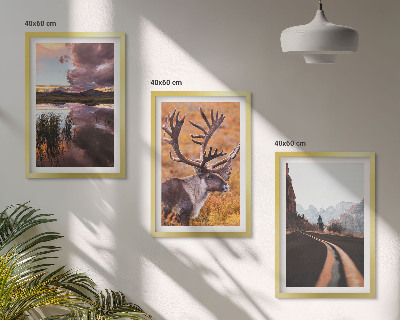 Lot de 3 tableaux pour salon Paysages de montagne avec des rennes