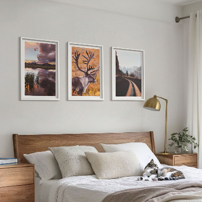 Lot de 3 tableaux pour salon Paysages de montagne avec des rennes