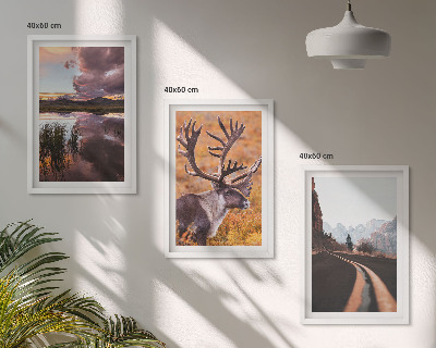 Lot de 3 tableaux pour salon Paysages de montagne avec des rennes