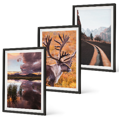 Lot de 3 tableaux pour salon Paysages de montagne avec des rennes