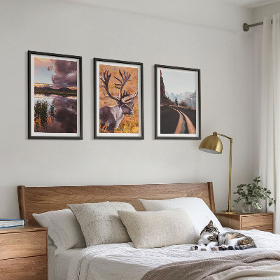 Lot de 3 tableaux pour salon Paysages de montagne avec des rennes